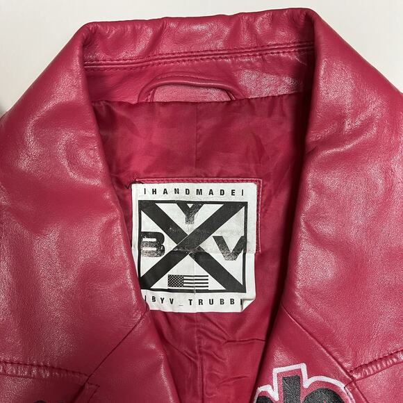 Red Faux Leather Graffiti Jacket Spikes Punk Indie Artist Streetwear OOAK Alt M - Picture 3 of 8